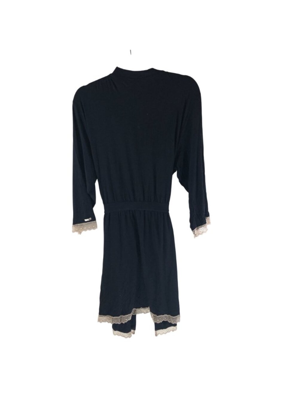 Calvin Klein Black Lace-Trim Modal Blend Robe M/L Tie Waist - Picture 2 of 5